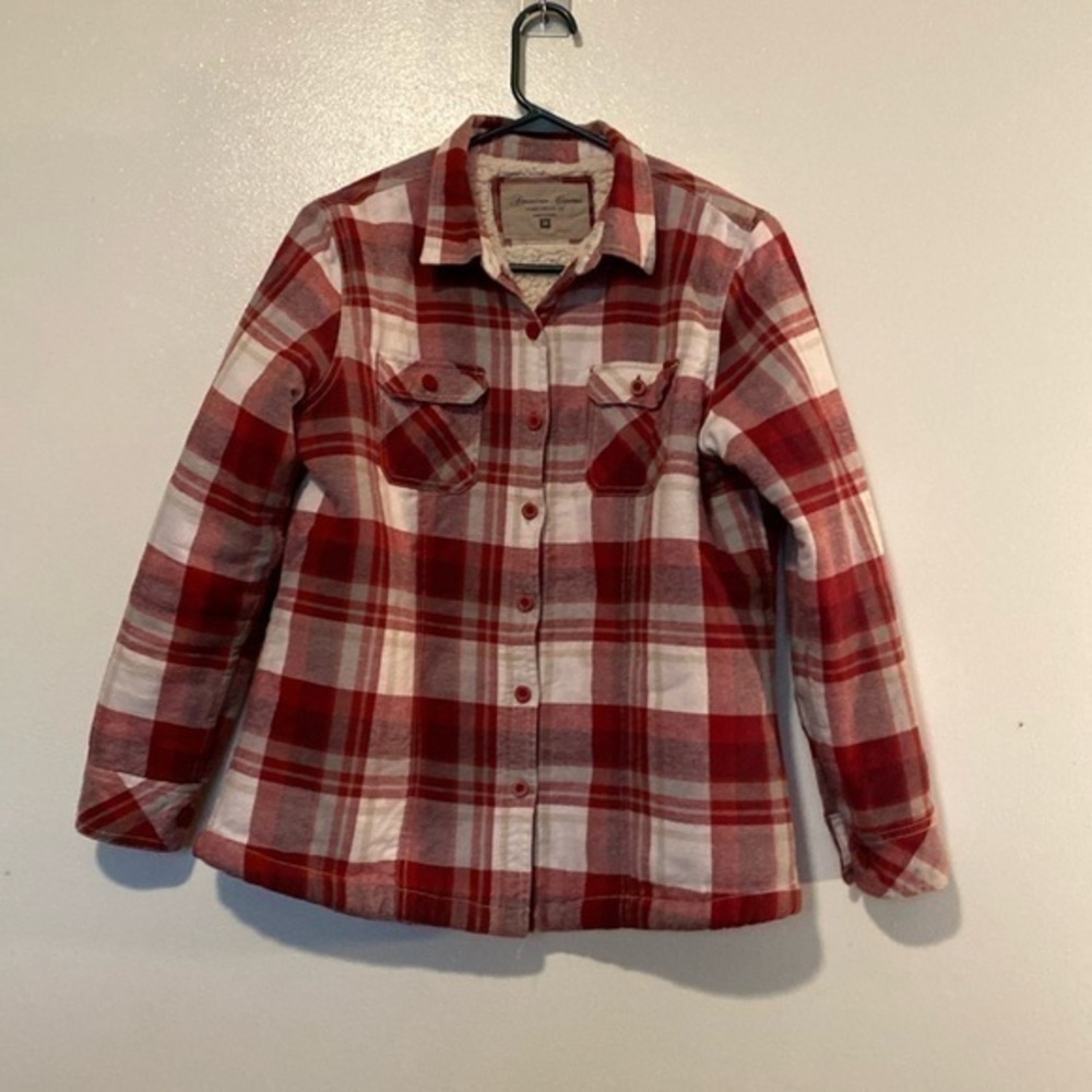 American Cancas Sportswear Co. red plaid sherpa lined pocket shacket coat